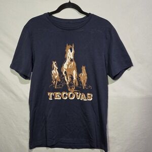 Tecovas Running Wild Horse Graphic T-Shirt Mens Small Navy Blue Pima Cotton Tee